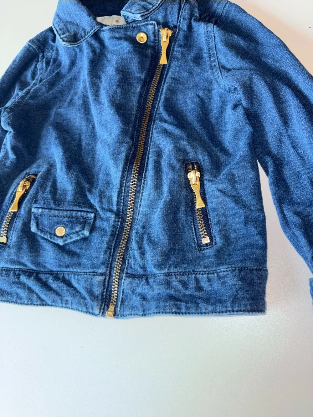 Kate Spade New York Girls Denim Jacket Blue Zip Front Designer Kids Coat